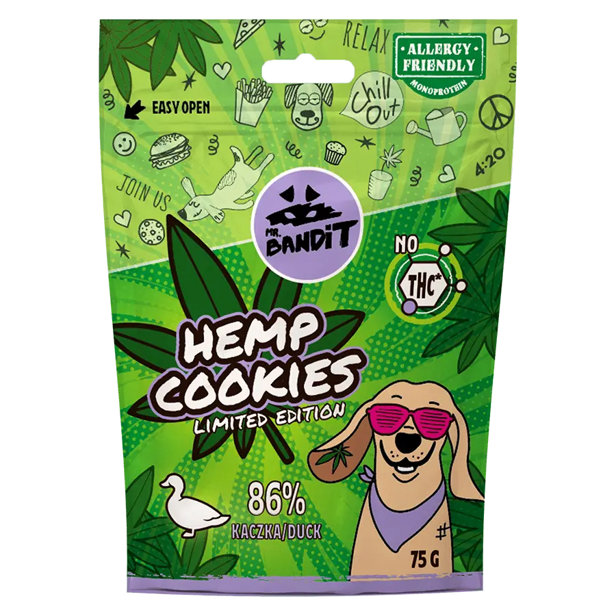 Recompense pentru caini Mr. Bandit HEMP COOKIES, rata, 75 g