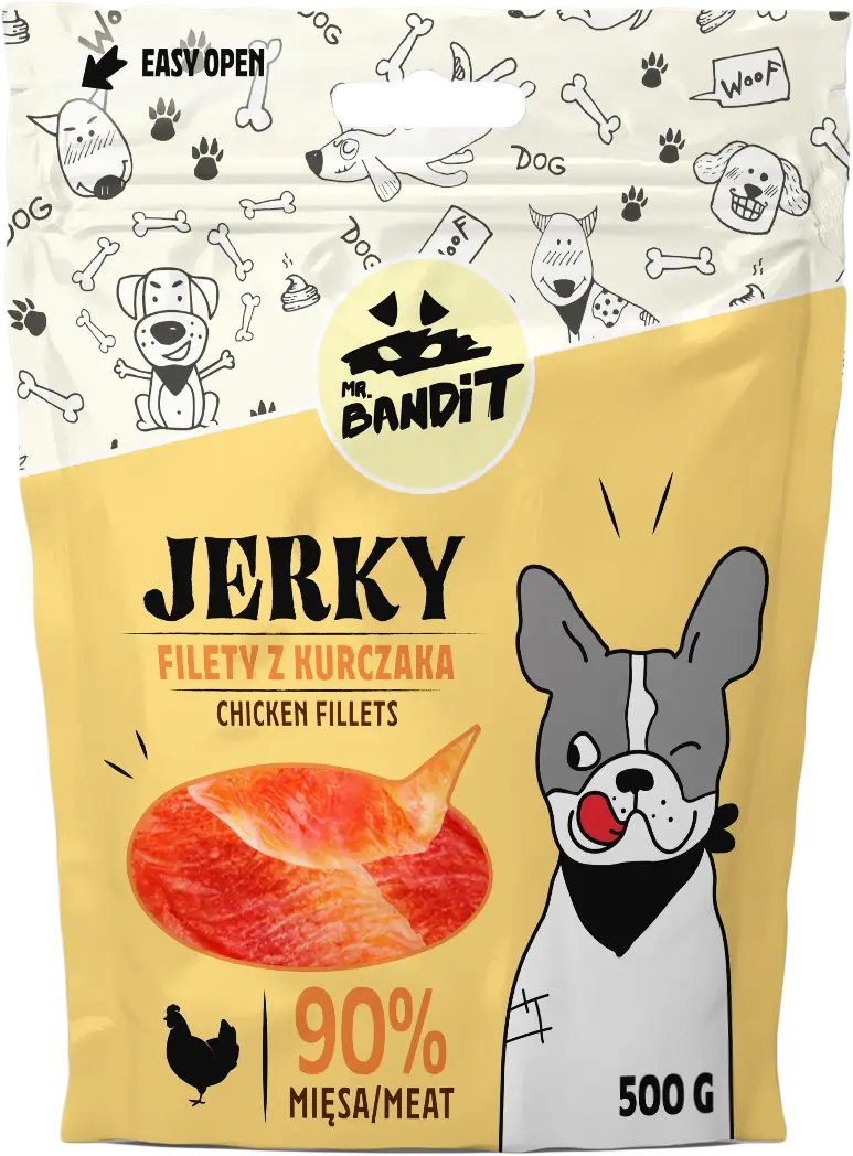 Recompense pentru caini Mr. Bandit JERKY, pui, 500g