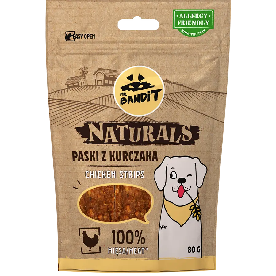 Recompense pentru caini Mr. Bandit Natural, pui, 80g
