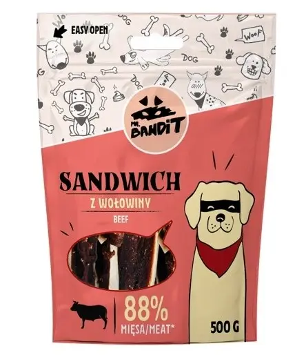 Recompense pentru caini Mr. Bandit SANDWICH, vita, 500 g