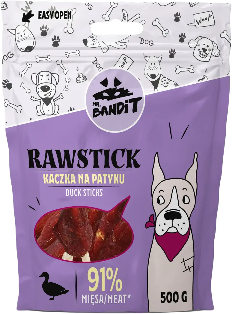 Recompense pentru caini Mr. Bandit RAWSTICK , rata, 500g