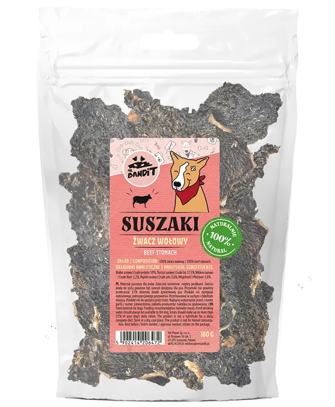 Recompense pentru caini Mr. Bandit, burta de vita, 180g