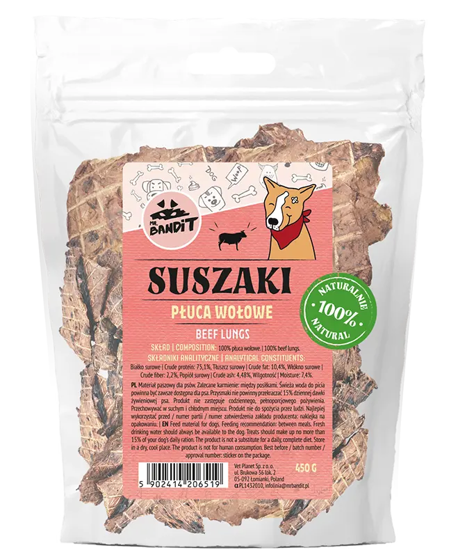 Recompense pentru caini Mr. Bandit, fasii plaman de vita, 450g