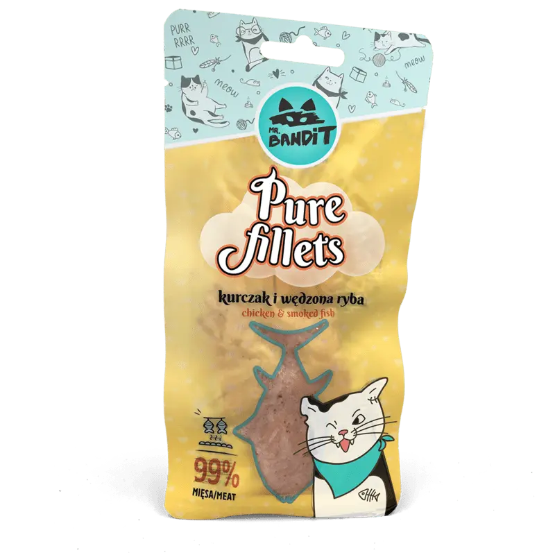 Recompense pentru pisici Mr. Bandit CAT Pure Fillets, pui si peste afumat, 30 g