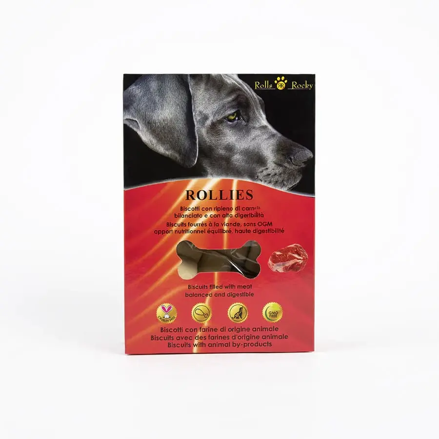 Recompense crocante pentru caini ROLLS ROCKY BISCUITI BISCUITI CU CARNE ROLLIES, 8KG