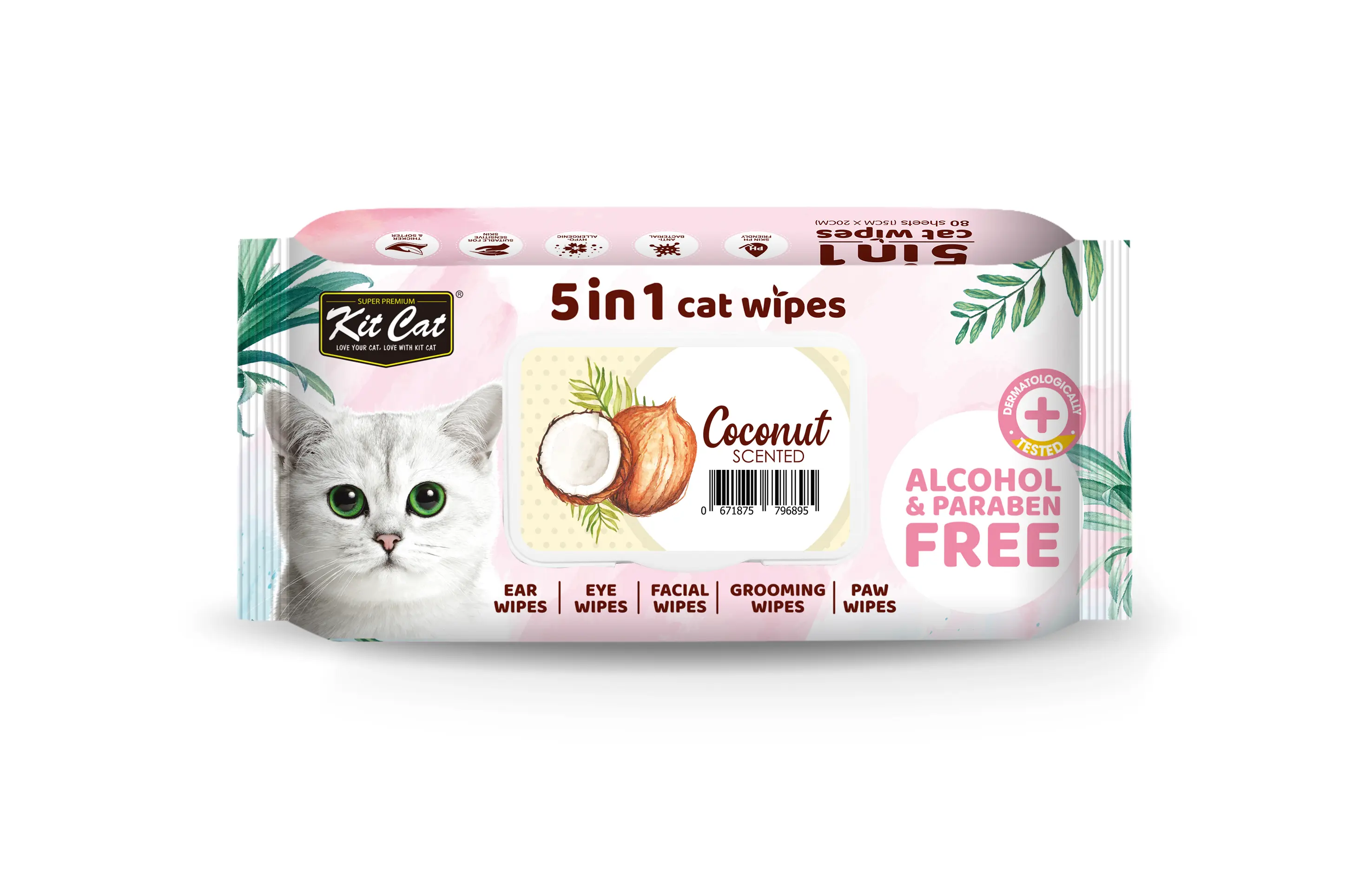 Servetele umede pentru pisici, KIT KAT, 5 in 1, Cocos, 80 buc