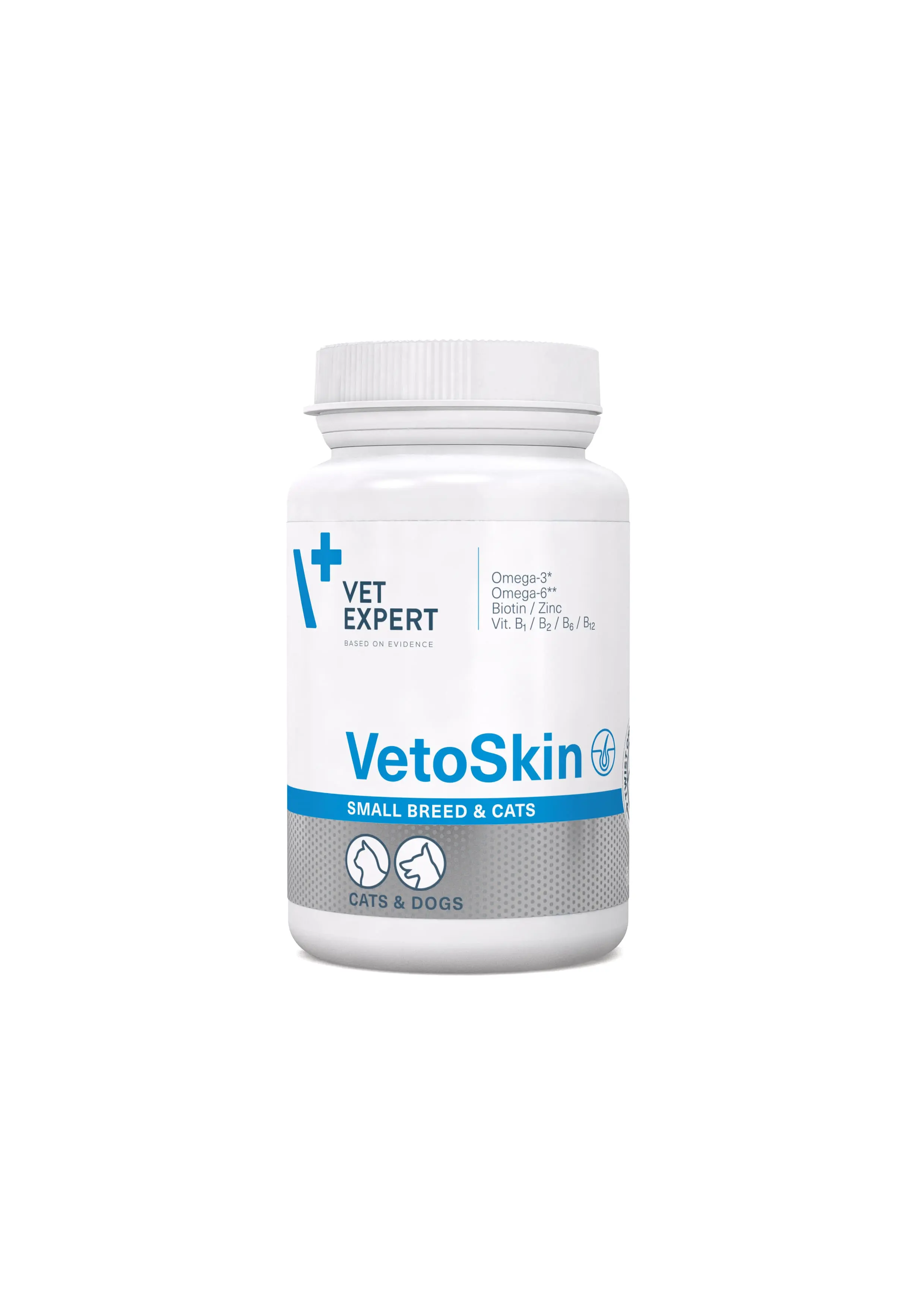 Supliment pentru tratarea afectiunilor dermatologice la caini si pisici Vet Expert VetoSkin Twist-Off, 60 capsule