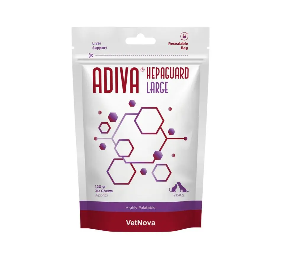 Tablete masticabile pentru sustinerea functiei hepatice, talie mare, ADIVA® Hepaguard Chews, VetNova, 30