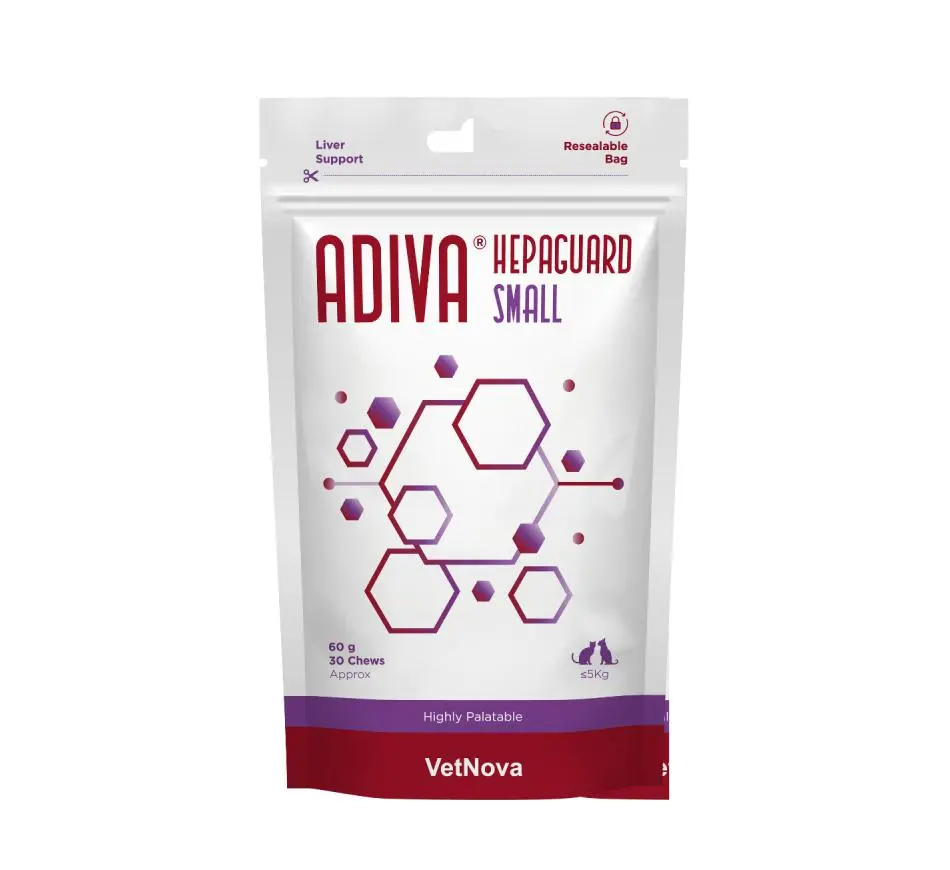 Tablete masticabile pentru sustinerea functiei hepatice, talie mica, ADIVA® Hepaguard Chews, VetNova, 30