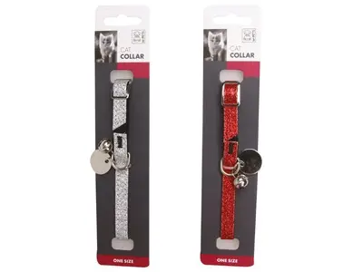 Zgarda pentru pisici, glitter, cu clopotel detasabil, lungime 30 cm