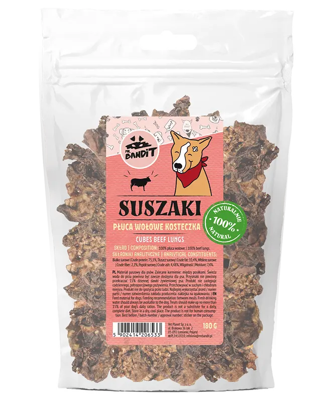 Recompense pentru caini Mr. Bandit, cuburi plaman de vita, 180g
