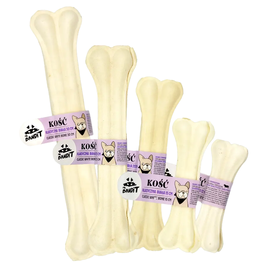 Recompense pentru caini Mr. Bandit Classic white Bone, os de 20 cm