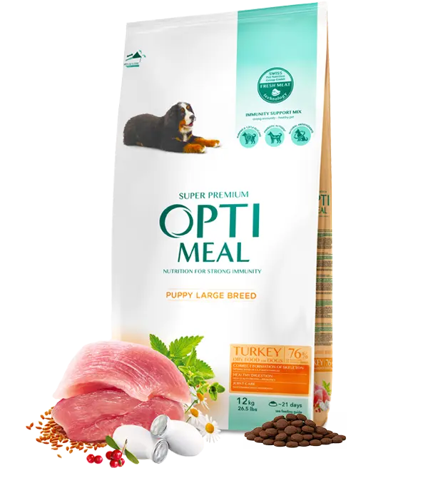 Hrana uscata pentru caini junior DE TALIE MARE, OPTIMEAL DRY FOOD, curcan, 12 kg