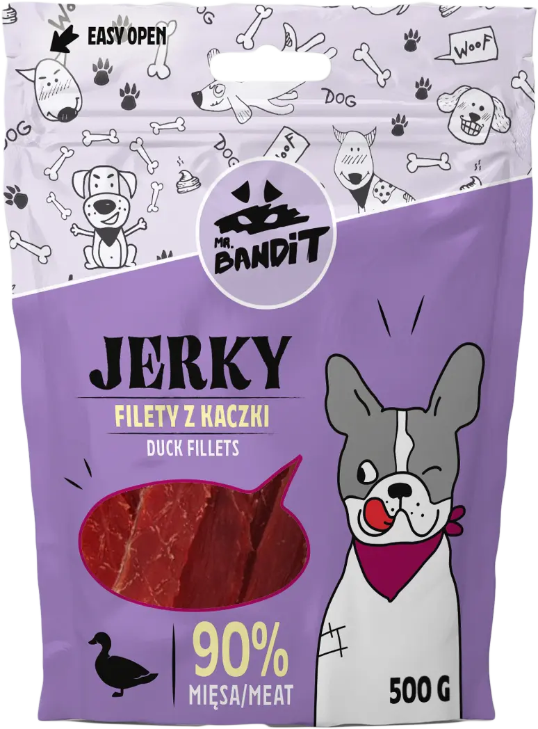 Recompense pentru caini Mr. Bandit JERKY, rata, 500g