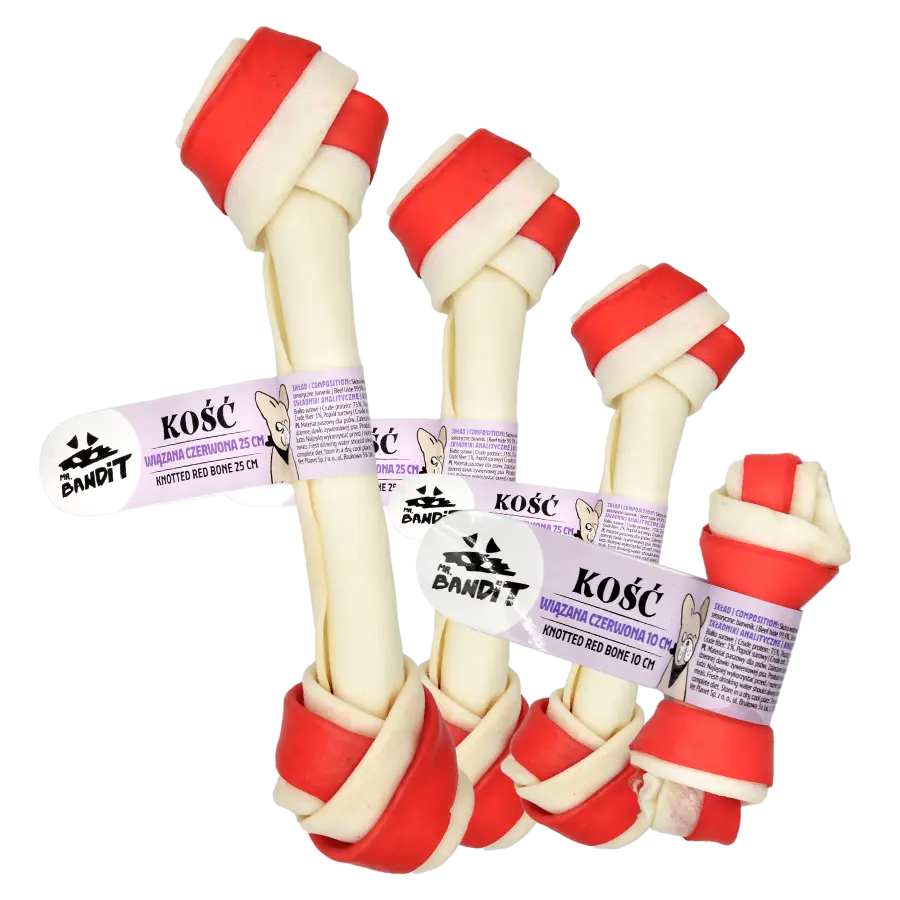 Recompense pentru caini Mr. Bandit Knotted Bone, os innodat rosu de 20 cm