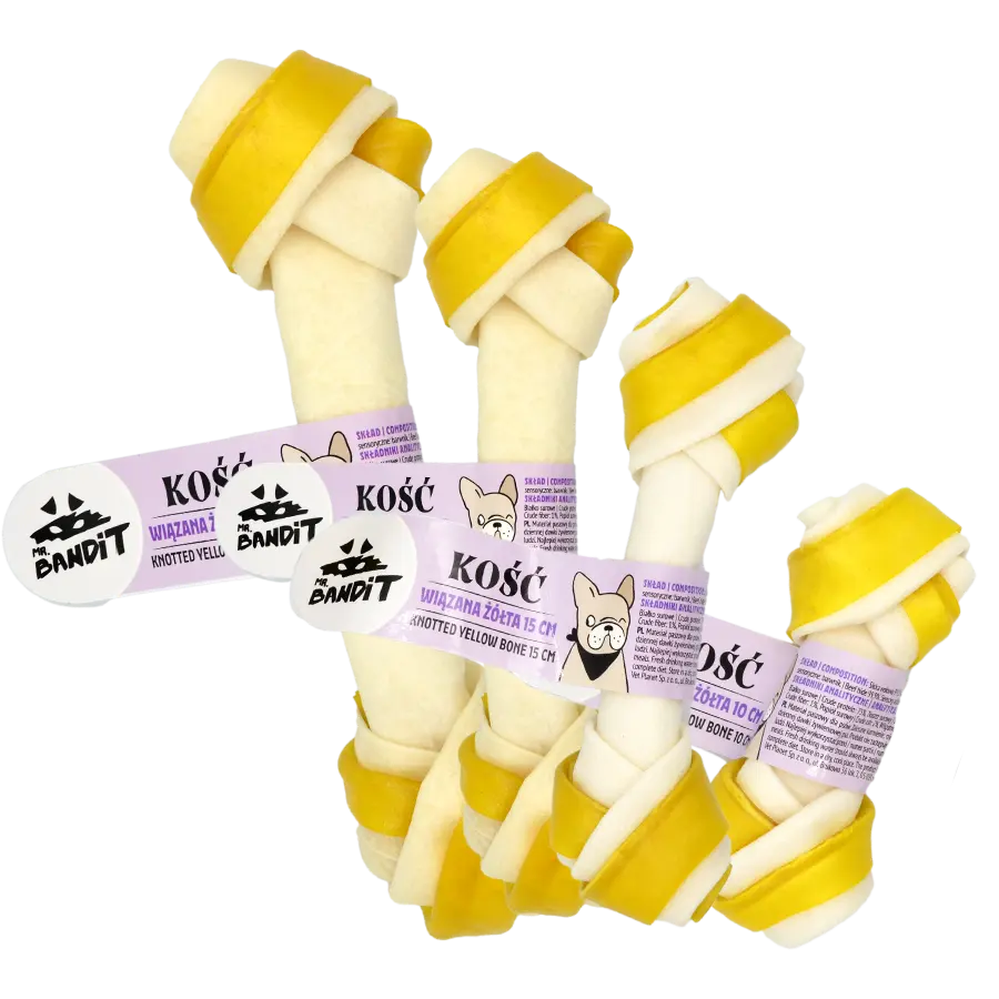 Recompense pentru caini Mr. Bandit Knotted Bone, os innodat galben de 25 cm