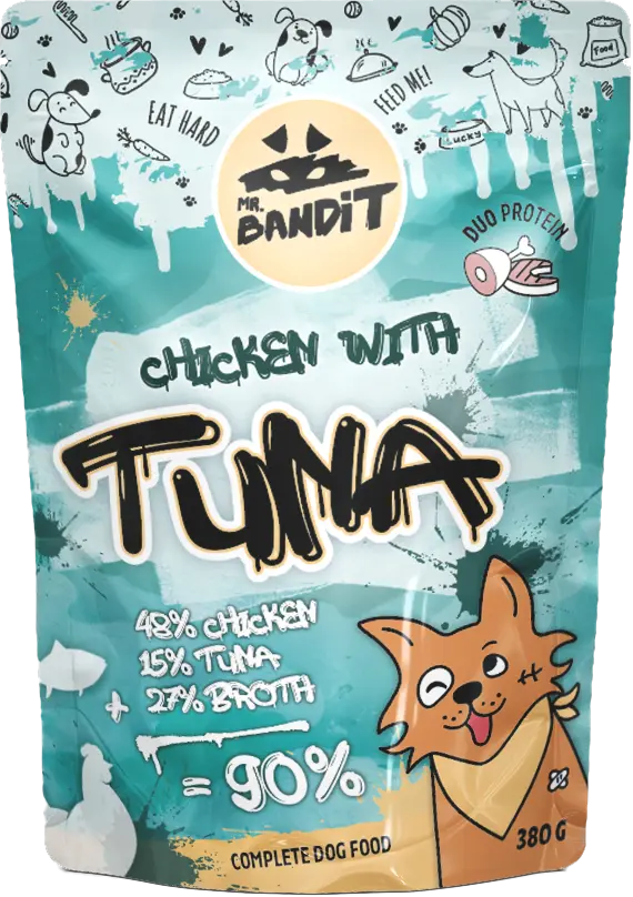 Hrana umeda pentru caini Mr. Bandit DuoProtein, pui si ton,380g