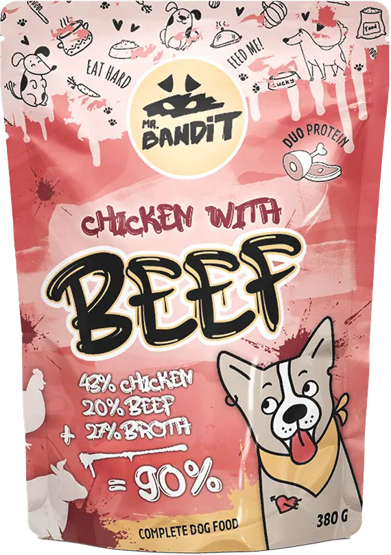 Hrana umeda pentru caini Mr. Bandit DuoProtein, pui si vita,380g