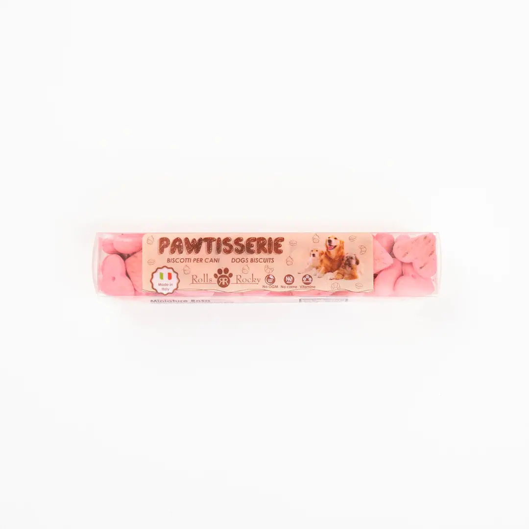 Recompense crocante pentru caini ROLLS ROCKY PAWTISSERIE MINIATURE HEARTS, pink, 50g