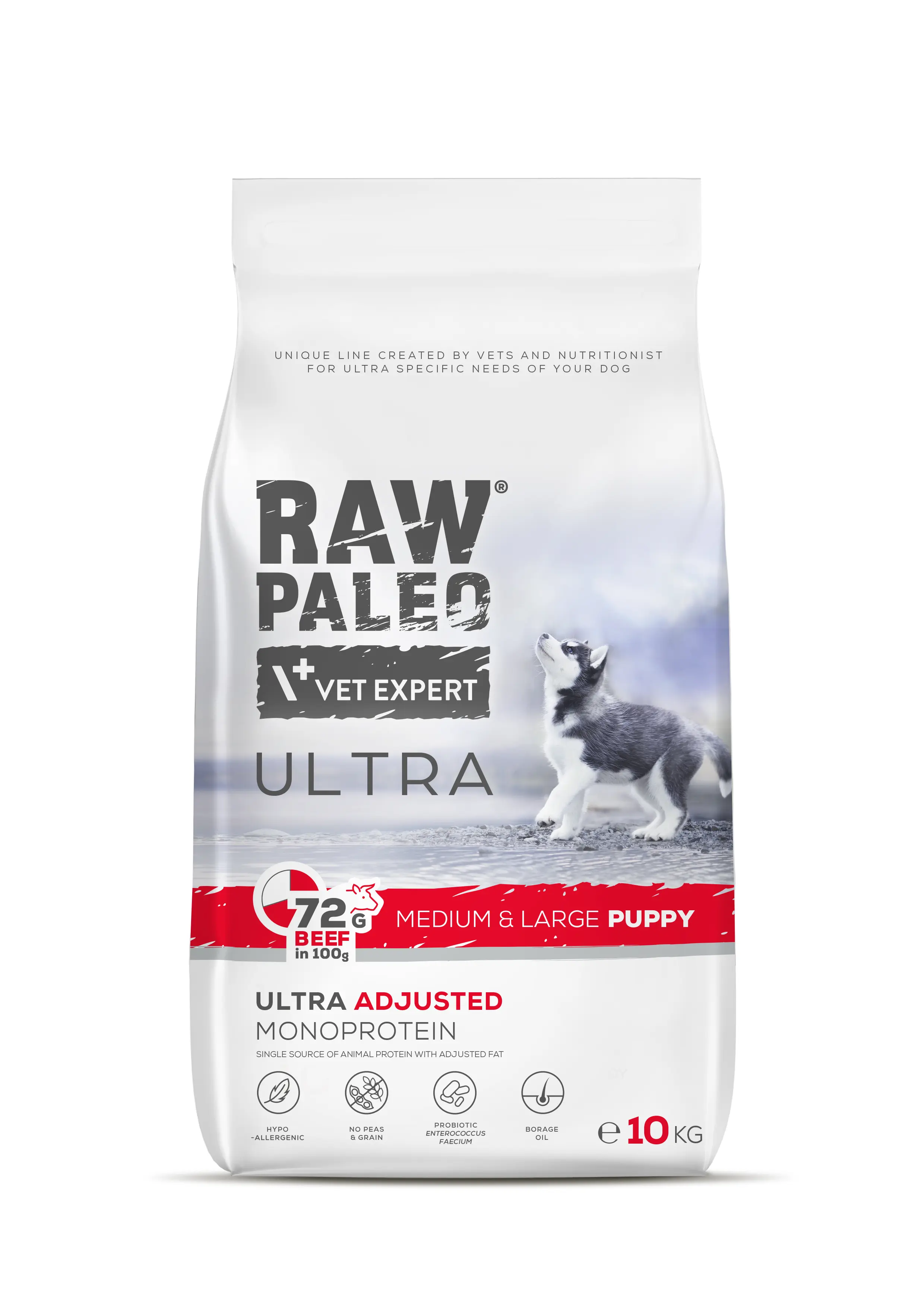 Hrana uscata pentru caini Raw Paleo Ultra Beef Medium&Large Puppy 10kg