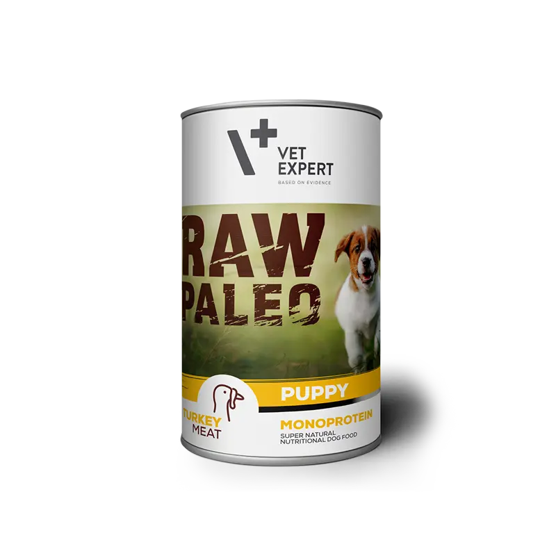 Hrana umeda pentru caini, RAW PALEO Puppy, conserva monoproteica, carne de curcan, 400 g