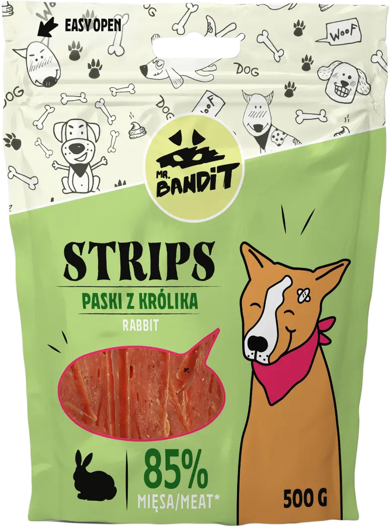 Recompense pentru caini Mr. Bandit STRIPS, iepure, 500g