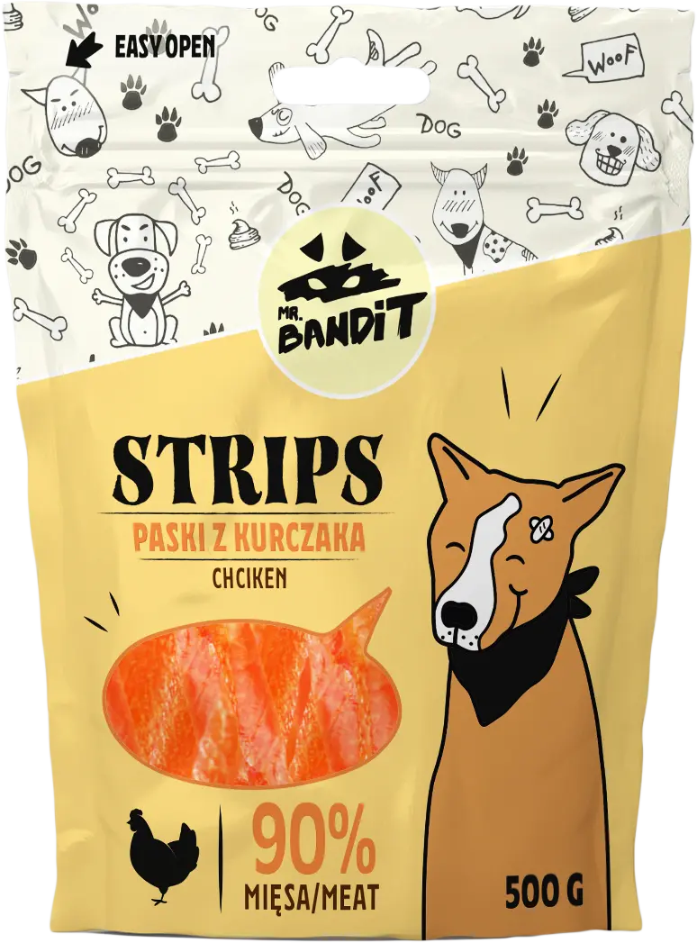 Recompense pentru caini Mr. Bandit STRIPS, pui, 500g