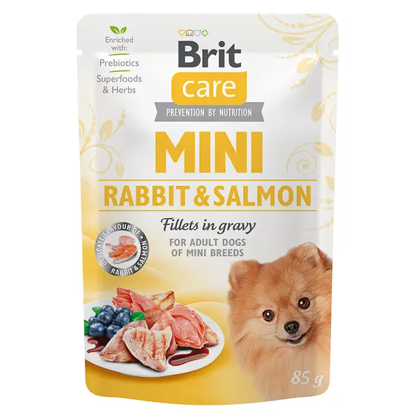 Brit Care Dog Mini Rabbit and Salmon: hrana umeda pentru caini, 85 g