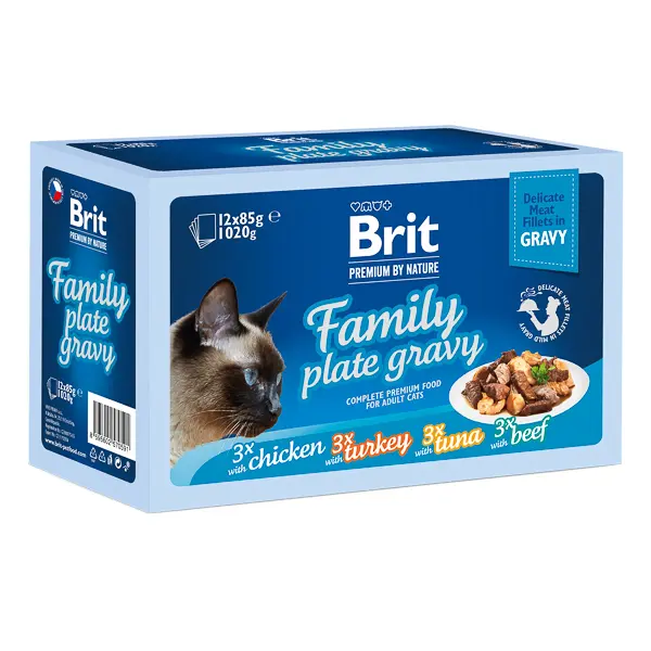 Brit 85312912 hrana umeda pentru pisici, Delicate Fillets in Gravy: 12 plicuri, 4 sortimente