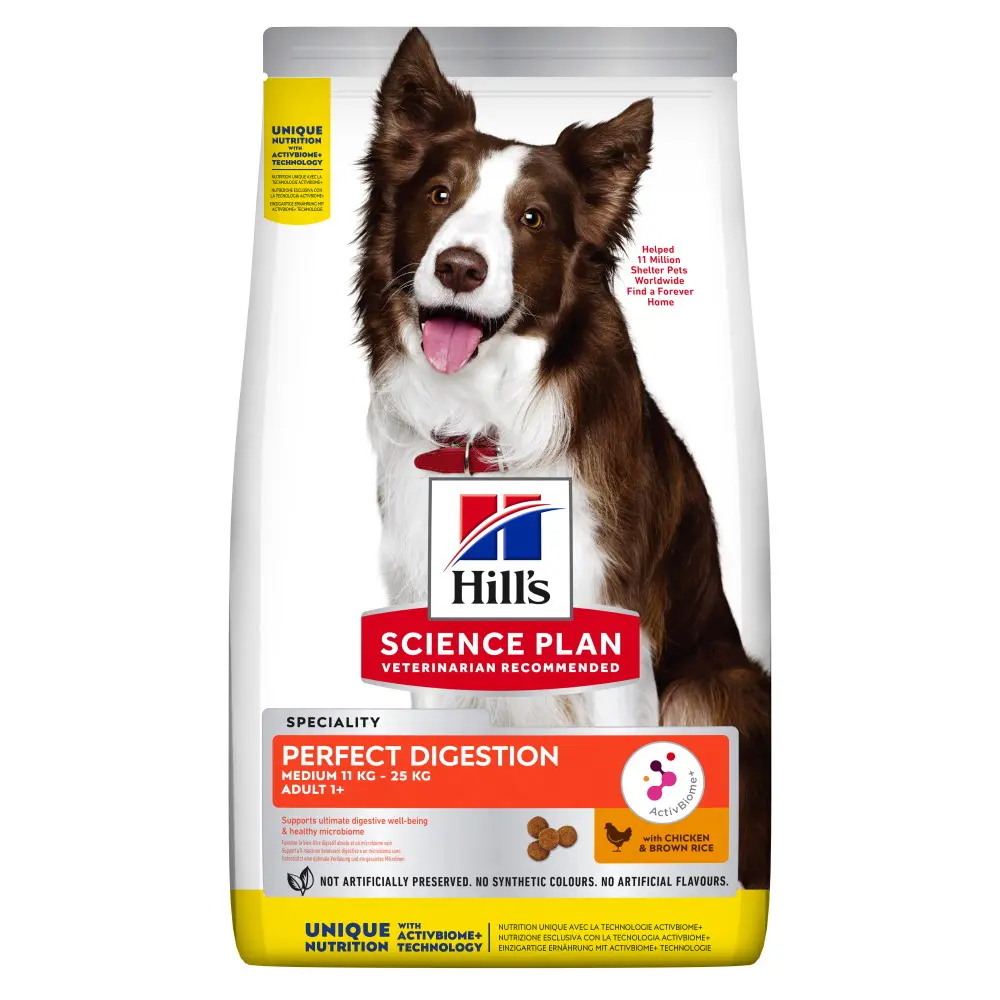 Hills SP CANINE ADULT PERFECT DIGESTION MED, hrana uscata pentru sustinerea digestiei, caini adulti de talie medie, 14 KG