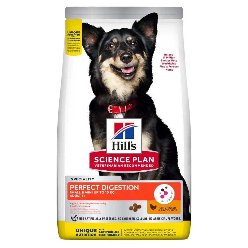 Hills SP CANINE ADULT PERFECT DIGESTION S&M, hrana uscata pentru caini adulti de talie mica si medie, ce asigura o digestie optima, 1.5 KG