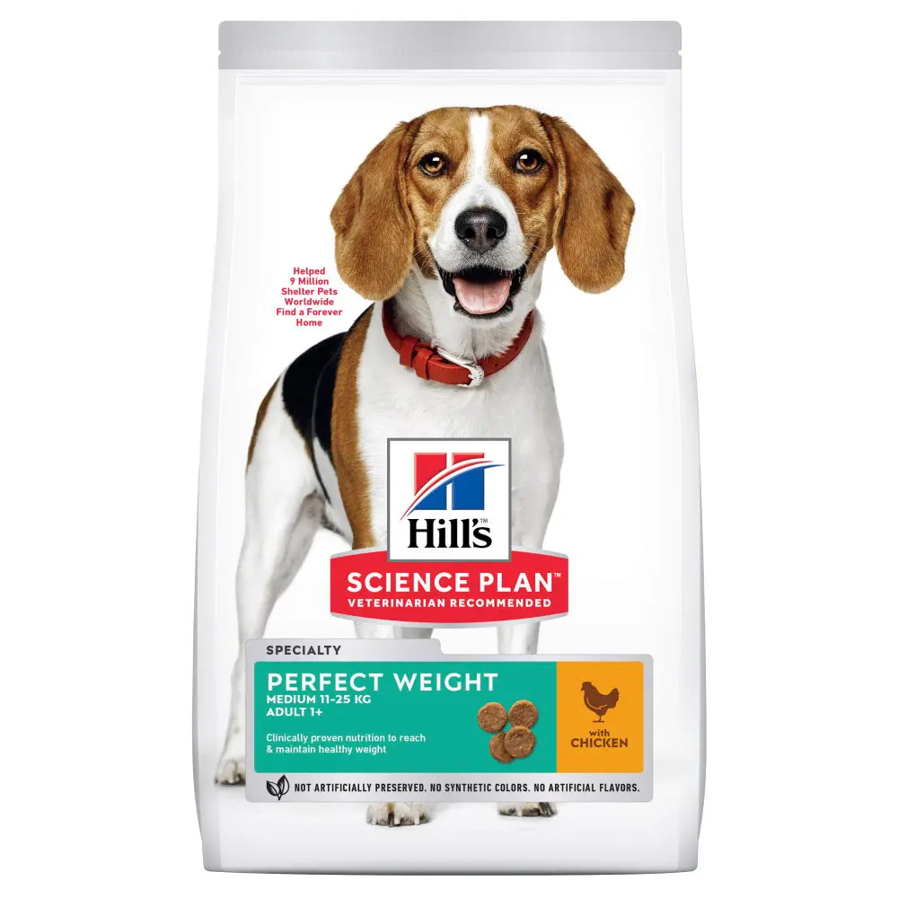Hills SP CANINE ADULT PERFECT WEIGHT MED CHK, hrana uscata pentru caini adulti de talie medie, cu pui, 12 KG
