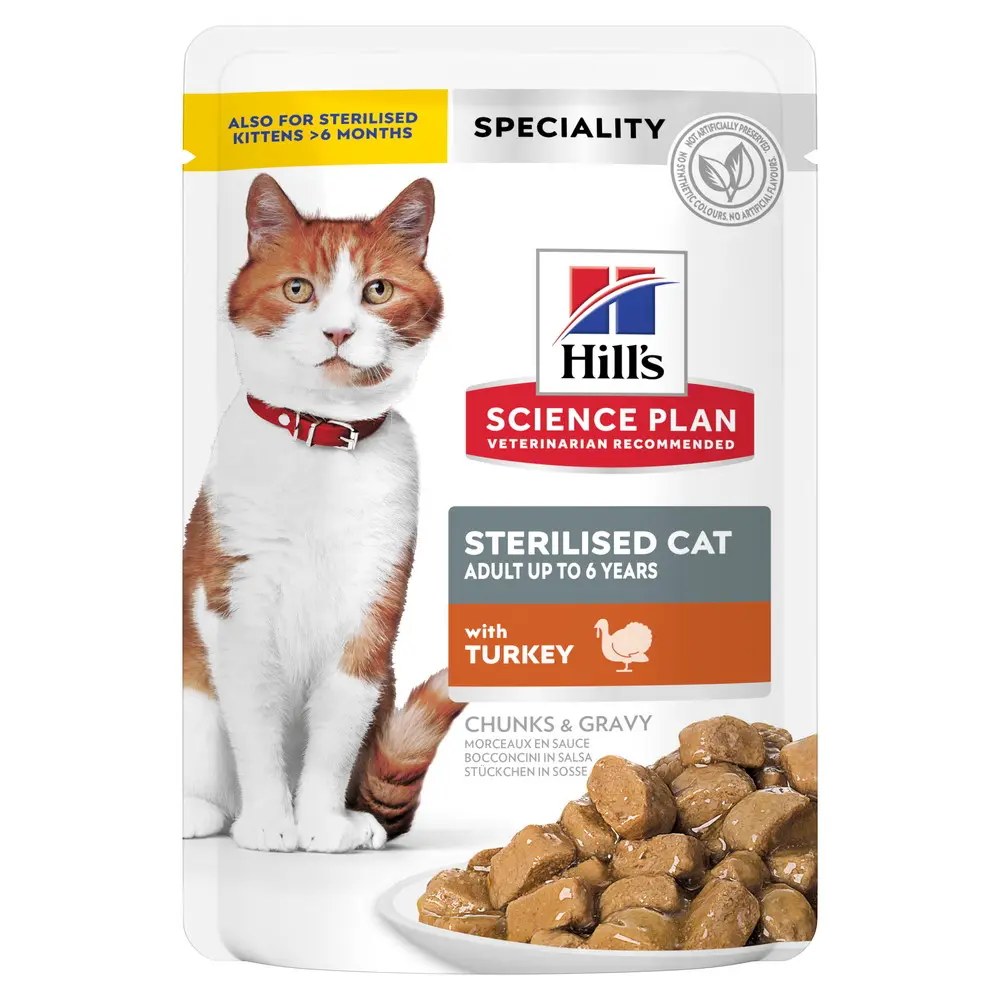 Hills SP FELINE ADULT STERILISED TURKEY, hrana umeda pentru pisici sterilizate, cu curcan, 12x85 GR (PLICURI)