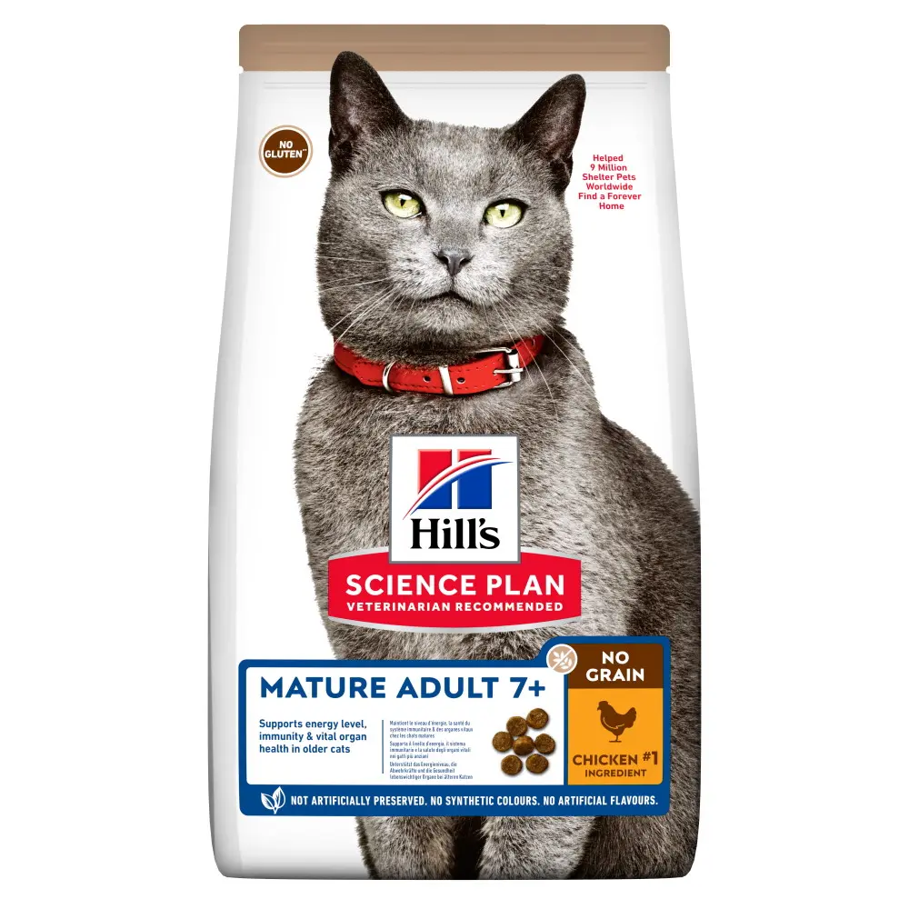 Hills SP FELINE MATURE NO GRAIN CHK, hrana uscat pentru pisici mature, fara cereale, cu pui, 1.5 KG