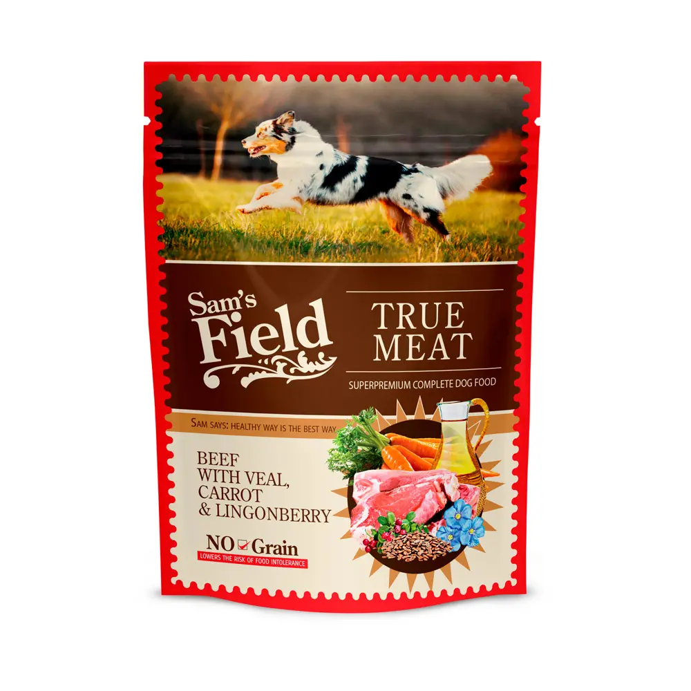Sam's field dog pouch beef with veal, carrot & lingonberry 260gr