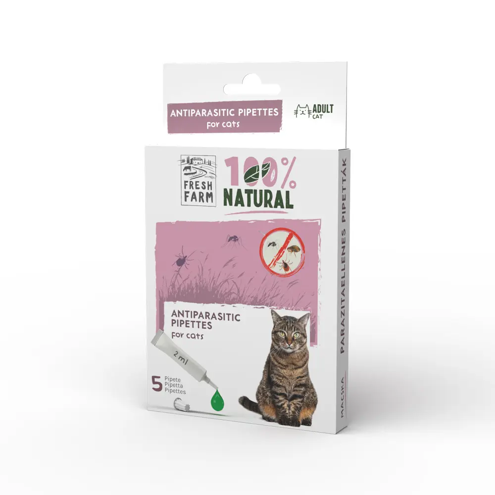 Fresh Farm solutie antiparazitara pentru pisici: 5x2ml, cu extracte naturale