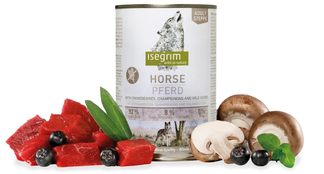 Conserva Isegrim Dog Adult - Cal: Carne de cal, aronia, ciuperci, ierburi salbatice