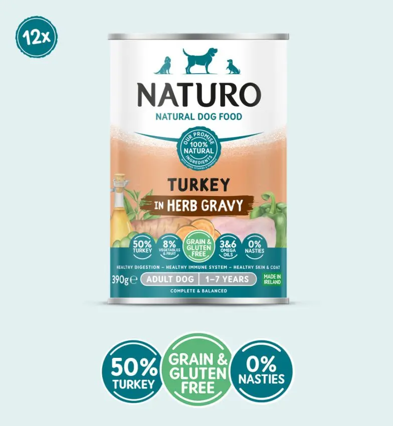 Conserva Naturo Adult cu Carne de Curcan, Fructe si Legume in Sos cu Ierburi Aromatice 390g
