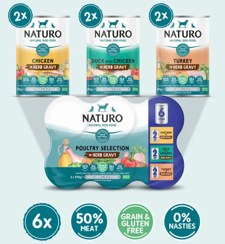 Conserve Naturo Adult Variety Pack, Pui, Rata, Curcan 390g x 6