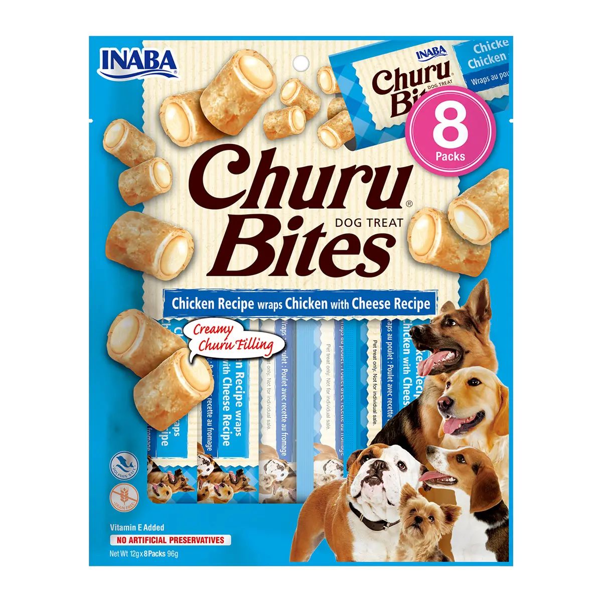 Churu Bites Recompense pentru Caini cu Pui si Branza, 8 X 12gr