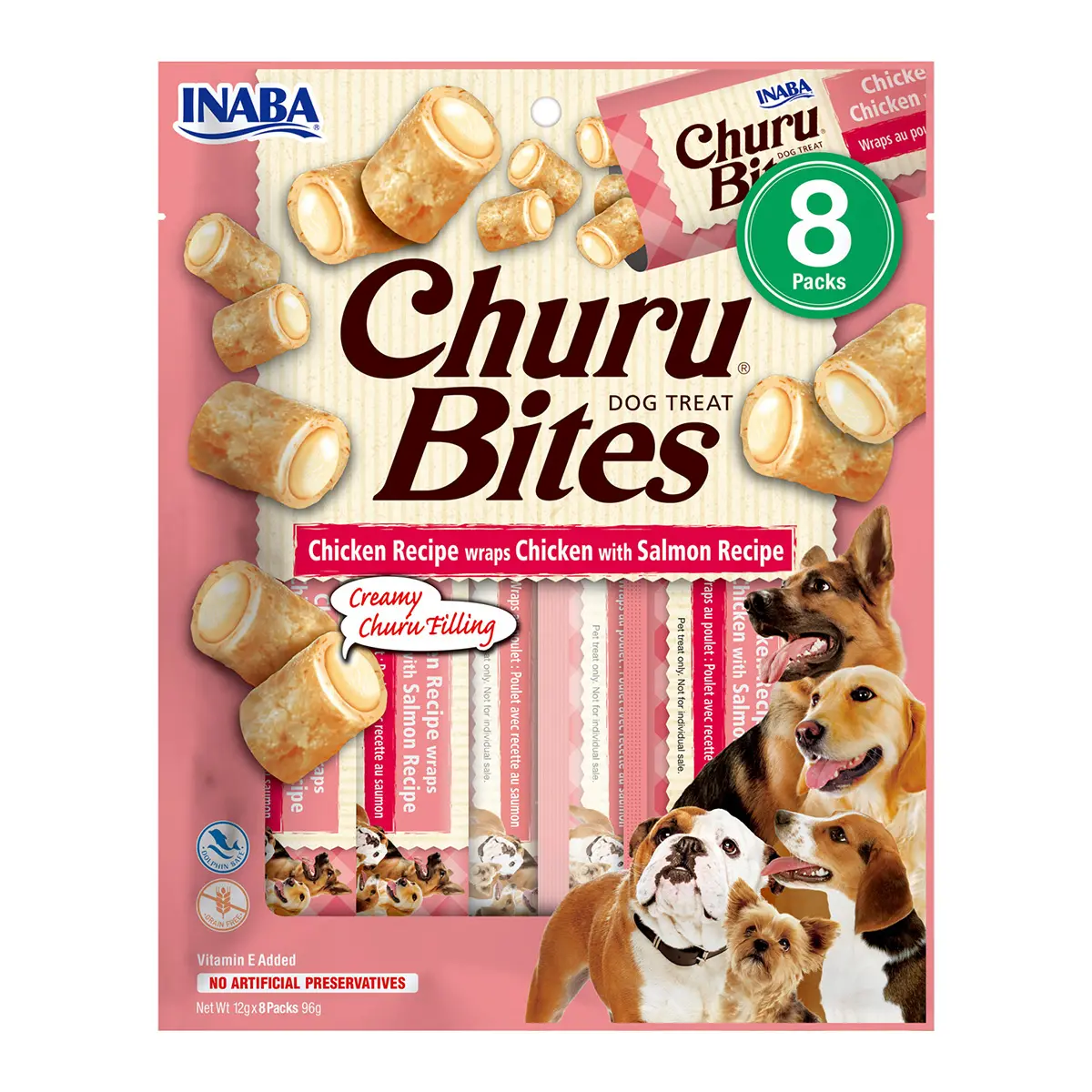 Churu Bites Recompense pentru Caini cu Pui si Somon, 8 X 12 gr