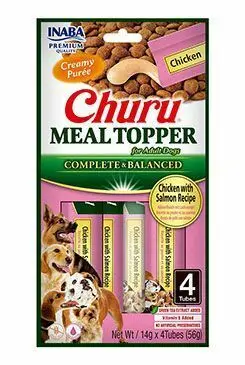 Churu Meal Topper Recompense Cremoase pentru Caini Reteta cu Pui si Somon 4 buc