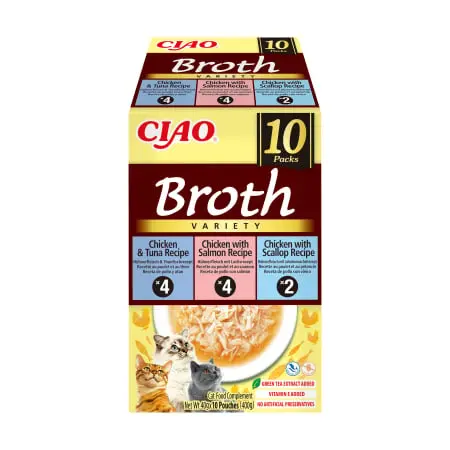 Ciao Churu Broth Variety cu Pui si Ton, Pui si Somon, Pui si Scoici 10 Buc