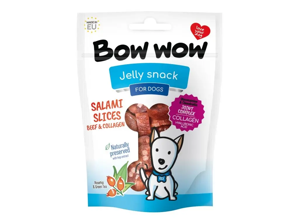 Bow Wow Recompense pentru Caini Felii de Salam cu Vita si Colagen 80 Gr
