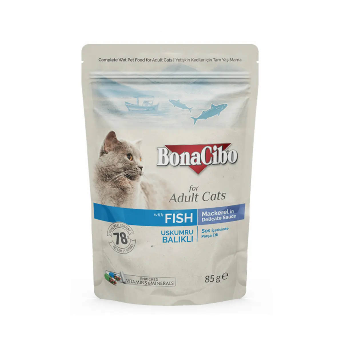 BonaCibo Adult Pisica Macrou Plic, 85 gr