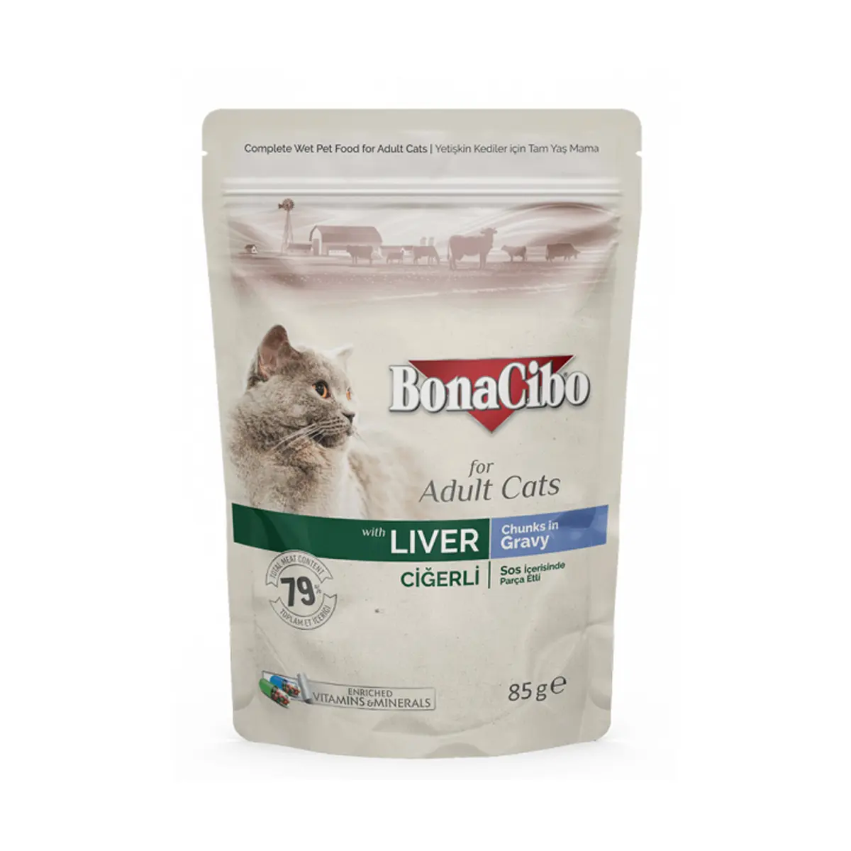 BonaCibo Adult Pisica Ficat Plic, 85 gr