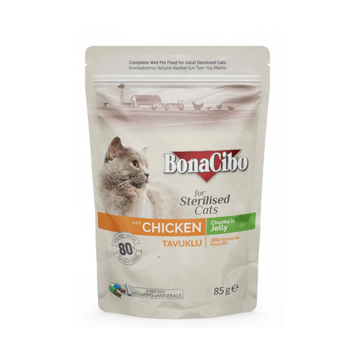 BonaCibo Adult Pisica Sterilizata Pui, 85 gr