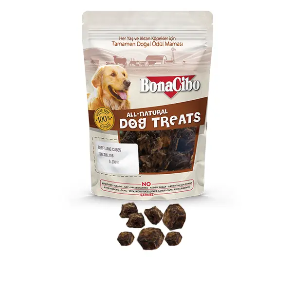 Bonacibo Dog Recompense Cuburi din Plamani de Vita 100 Gr