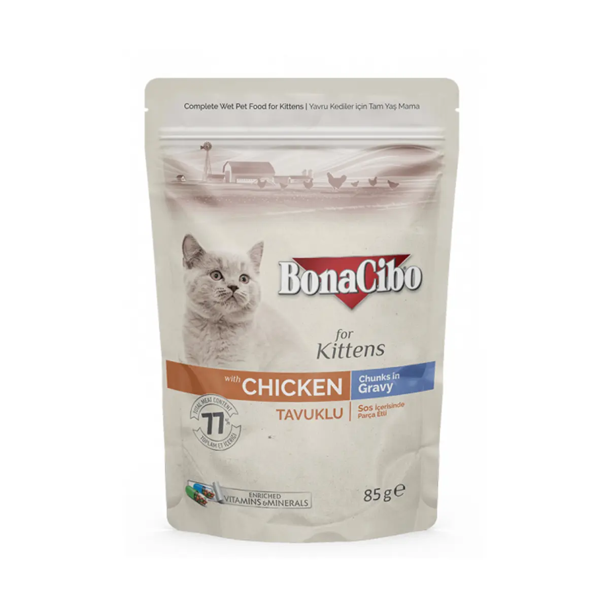 BonaCibo Plic Kitten Pui, 85 gr