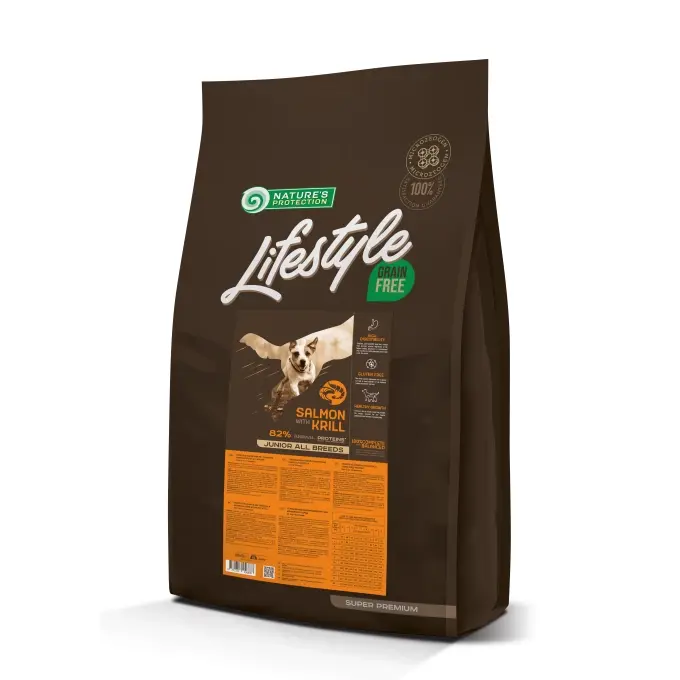 Nature s Protection Lifestyle Grain Free Junior Dog All Breed cu Somon si Krill